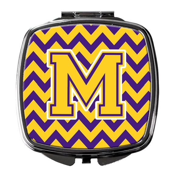Letter M Chevron Purple and Gold Compact Mirror CJ1041-MSCM