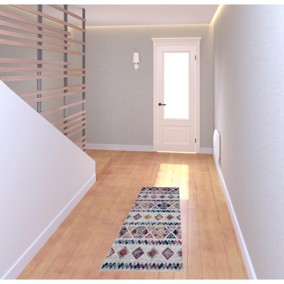 2' X 6' Ivory Geometric Power Loom Runner Rug