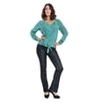 thumbnail image 3 of Miss Halladay Women Satin Woven Quail Egg Print Blouse Front Tie Lantern Long Sleeves, 3 of 3