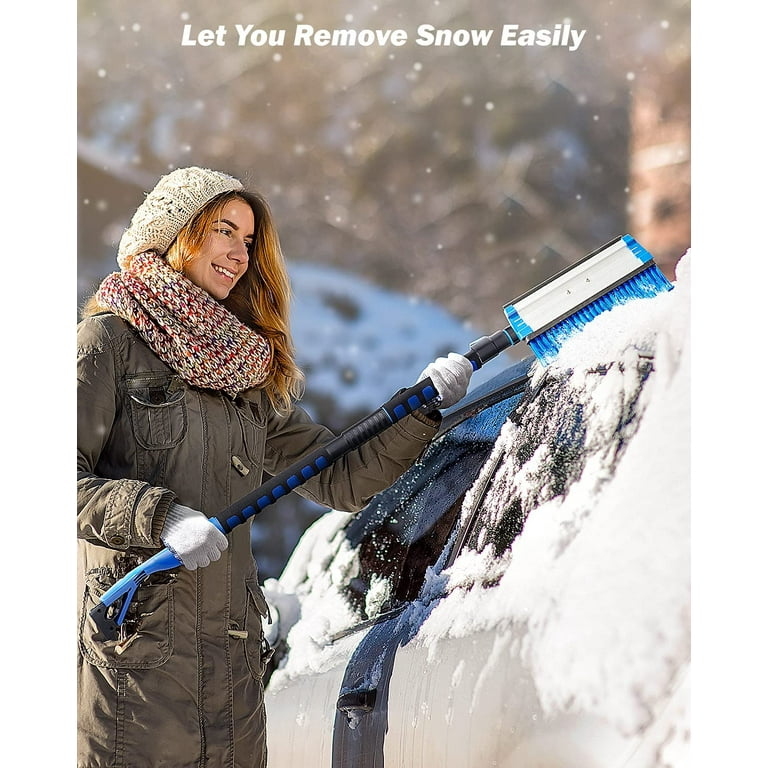 Joytutus Snow Brush and Extendable 47.7 inch Ice Scraper,Snow Broom with 270 Pivoting Head and Foam Grip for Car, Blue