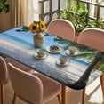 thumbnail image 3 of Coastal Beach Table Cloths for 3 Foot Rectangle Tables, Summer Ocean Sea Modern Palm Coconut Tree Patio Waterproof Elastic Fitted Tablecloths, Washable Rectangular Table Cover for Camping, 3 of 8