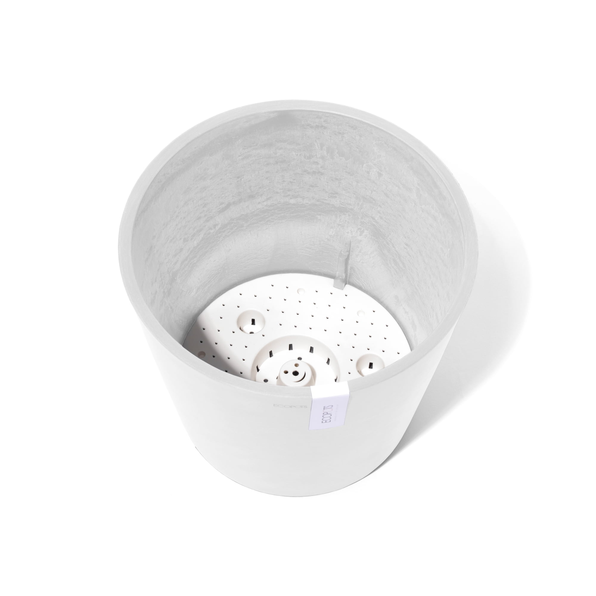 Ecopots Amsterdam Durable Modern Round Indoor/Outdoor Recycled Based Composite Flower Pot Planter w/ Water Reservoir, Pure White, 12"