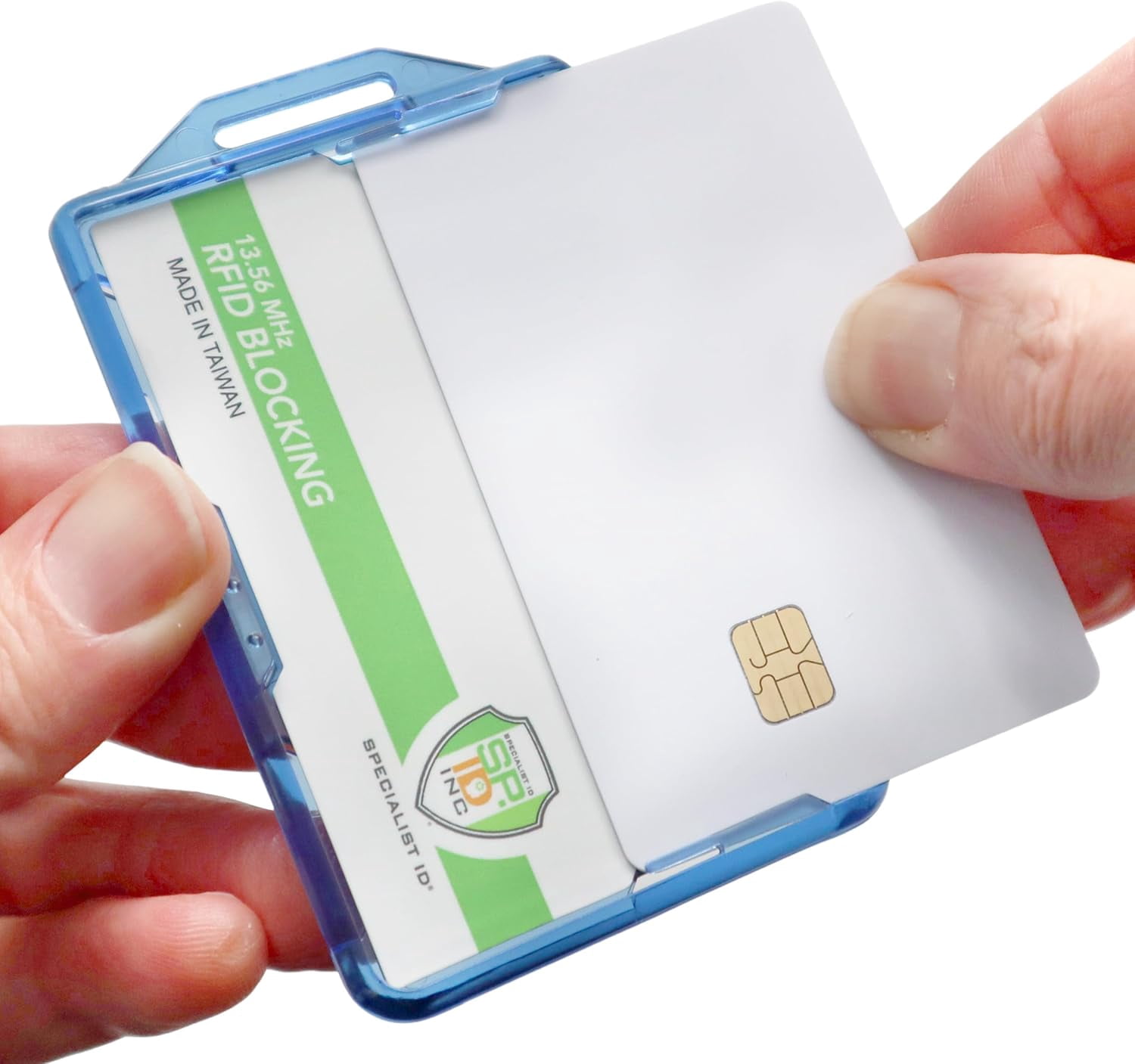 2 Pack - SPECIALIST ID RFID Blocking Badge Holder - Secure 2 Card Holder for Government, HSPD-12, CAC, TWIC, PIV, Smart Cards - Durable Hard Plastic, Dual Sided, RFID Badge Protection (Blue)