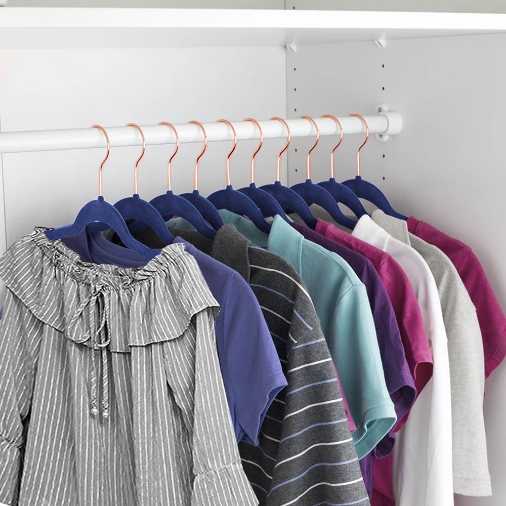 VECELO 25 Pack Velvet Non-Slip Heavy Duty Adult Hangers with 360° Swivel Hook, Ultra-Thin Space Saving Clothes Organizer for Coats Shirts Dresses Closet Storage-Blue