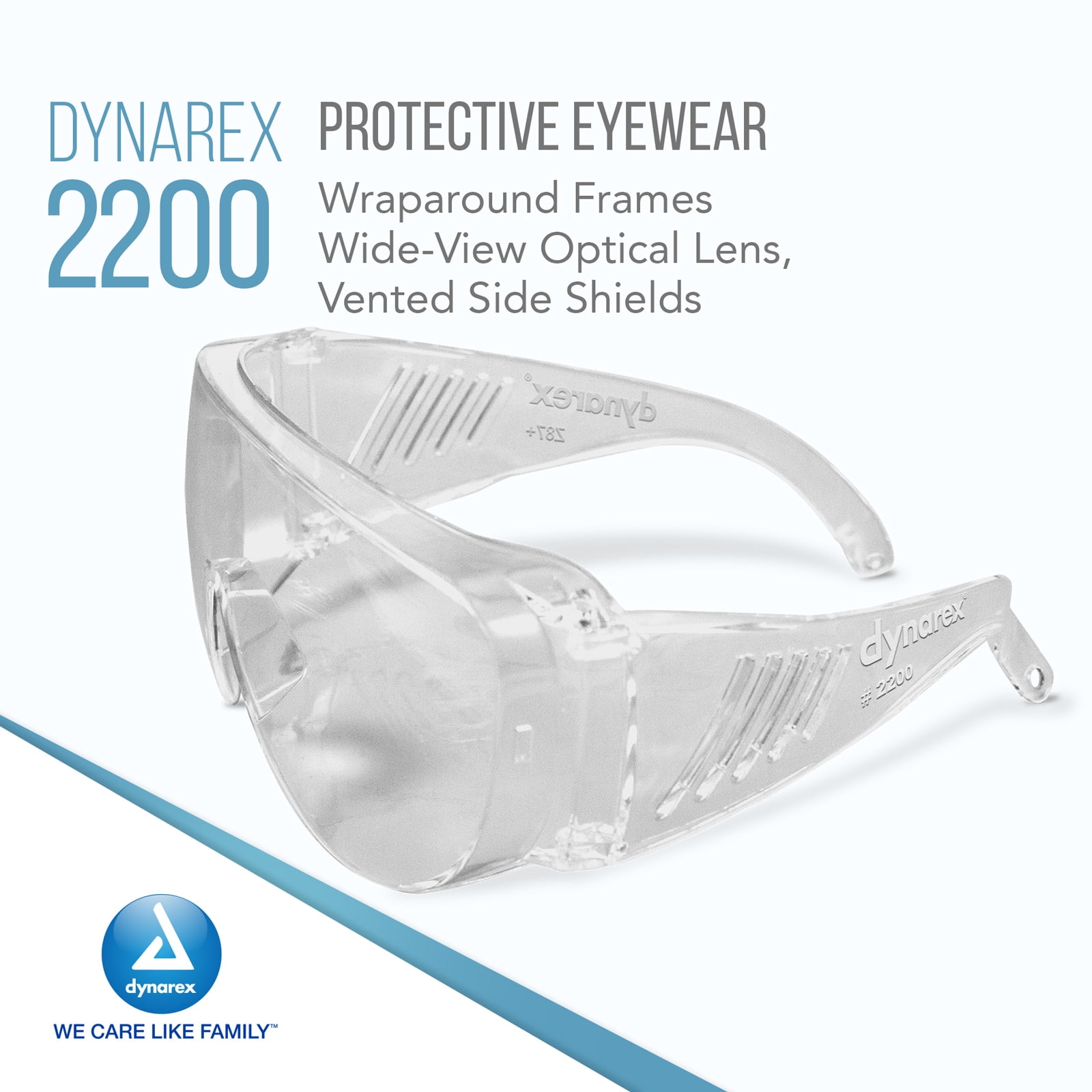Dynarex Protective Eyewear - Clear Safety Glasses for Medical, Dental, Lab Use - Shields Eyes From Particles - Wraparound Frames With Wide-View Lens, Vented Side Shields - Pack of 50