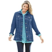 Woman Within Women's Plus Size Long Stretch Denim Jacket Color: Medium Stonewash Size: 34