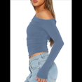 thumbnail image 3 of Blusa Informal de Larga con Cuello y Hombros Descubiertos para Mujer, Ajustada, para Salir, Estilo Y2K Azul Mar XL, 3 of 7