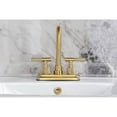 thumbnail image 3 of Kingston Brass KS6647KNL Knurled Double-Handle 3-Hole Deck Mount 4-Inch Centerset Bathroom Faucet with Brass Pop-Up in Brushed Brass, 3 of 8