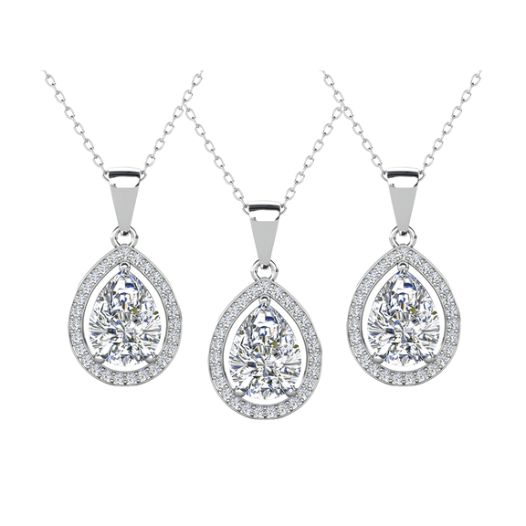 Cate & Chloe Pack of 3 - Isabel 18k White Gold Plated Teardrop Necklace with Simulated Diamond Crystals