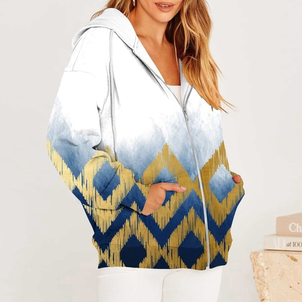 ICHUANYI Clearance Women Fashion Printed Blouse Long Sleeve Tops Sweatshirt Pockets Hoodied(Yellow, XL) ICHUANYI WER2023081512756