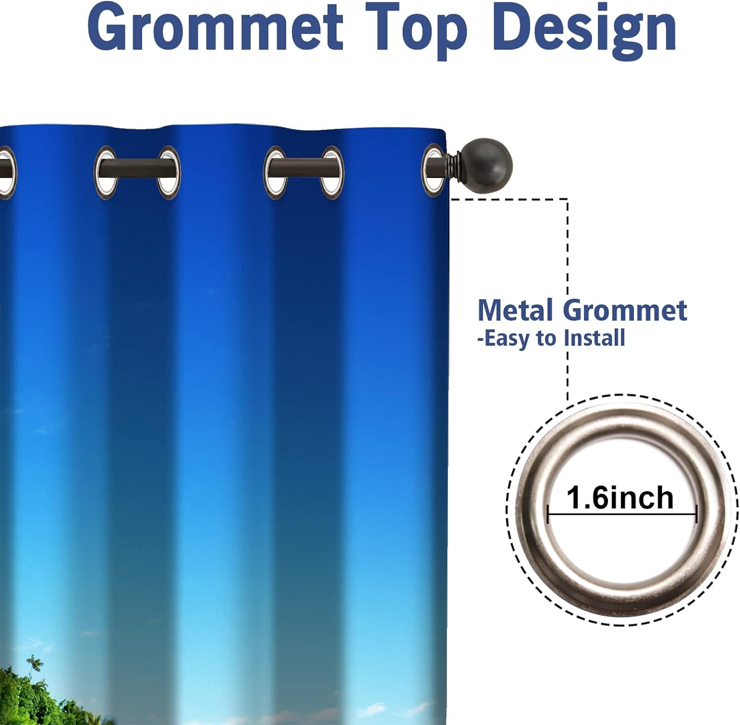 Ocean Beach Palm Tree Blackout Curtains Tropical Blue Ocean Sky Sunny Seaside Scene Beach Decor for Bedroom Living Room Grommet Window Drapes 2 Panel Set, 52"x84"