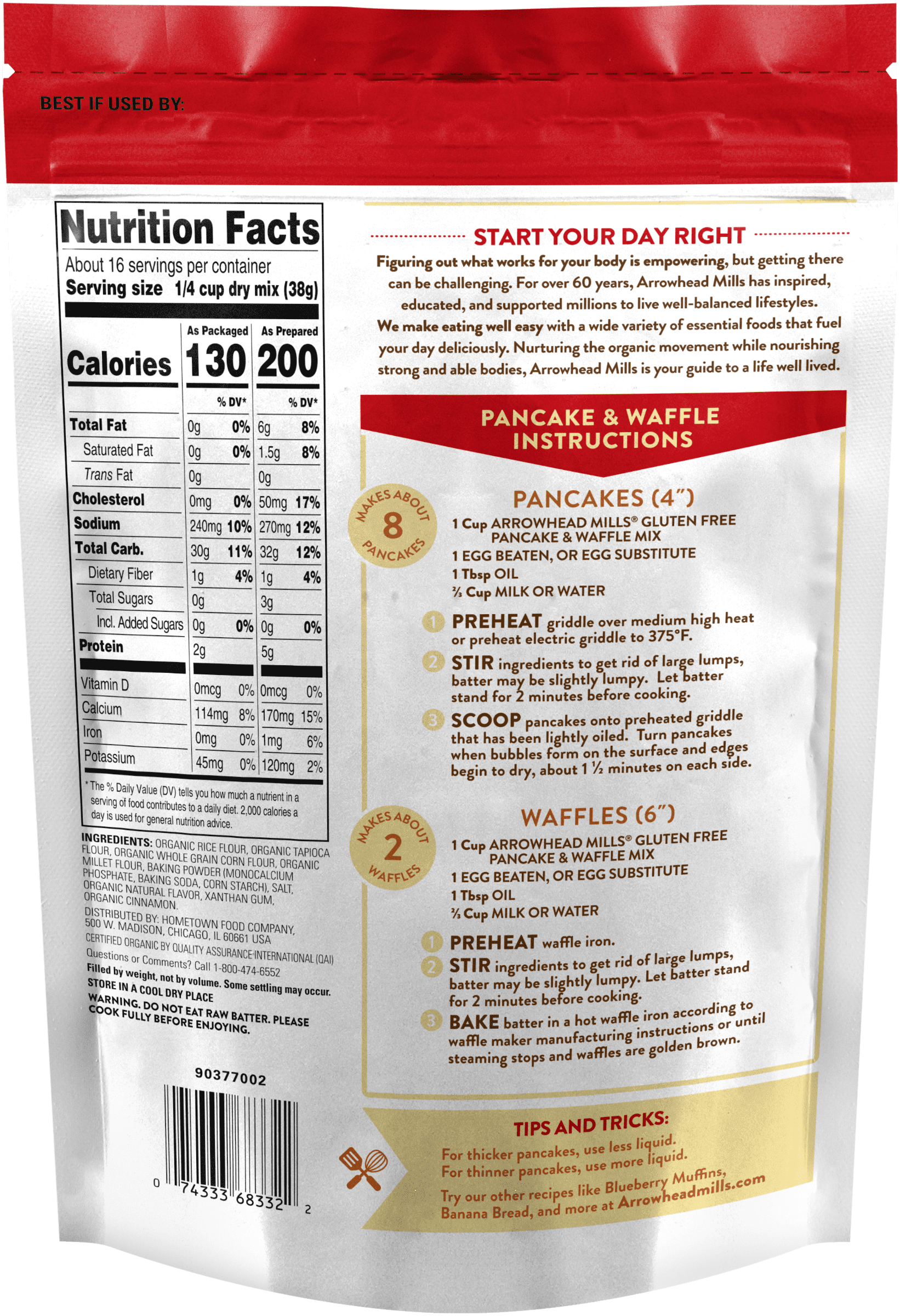 Arrowhead Mills Gluten Free Pancake & Waffle Mix, Organic, 22 Ounce Bag (pack of 6)
