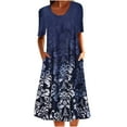 thumbnail image 3 of CNKOO Femmes Grande Taille Impression Col Rond Robe Demi-Manche Été Rétro Robes de Plage Florales pour les Femmes 2022, 3 of 5