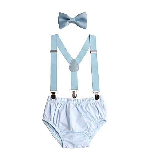 GUCHOL Baby Boys First Birthday Cake Smash Outfit Suspenders Bow Tie Rugby ONE Themes Diaper Cover (Light Blue Cake Smash Outfit)