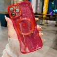 thumbnail image 4 of iPhone 13 Pro Max Magnetic Case, Compatible with MagSafe, Luxury Plating Cute Love Heart Bling Star Phone Case for Women Girls, Soft TPU Full Camera Shockproof Protective Clear Case (Red), 4 of 14