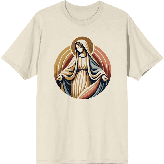 Virgin Mary Adult Natural Crew Neck Short Sleeve Tee-Medium