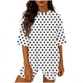 thumbnail image 2 of BRGZLK Women's Short Sleeve Sets Summer Fashion Round Neck Polka Dot Short Sleeve Tops and Shorts Loose Lightweight Breathable Comfy Set White XL, 2 of 6