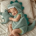 thumbnail image 2 of RUINIXCW Nebworn Baby Halloween Dinosaur Costume Infant Baby Girl Boy Halloween Outfit Fall Winter Warm Plush Sleeveless Hood Romper Playsuit with Tail, 2 of 9