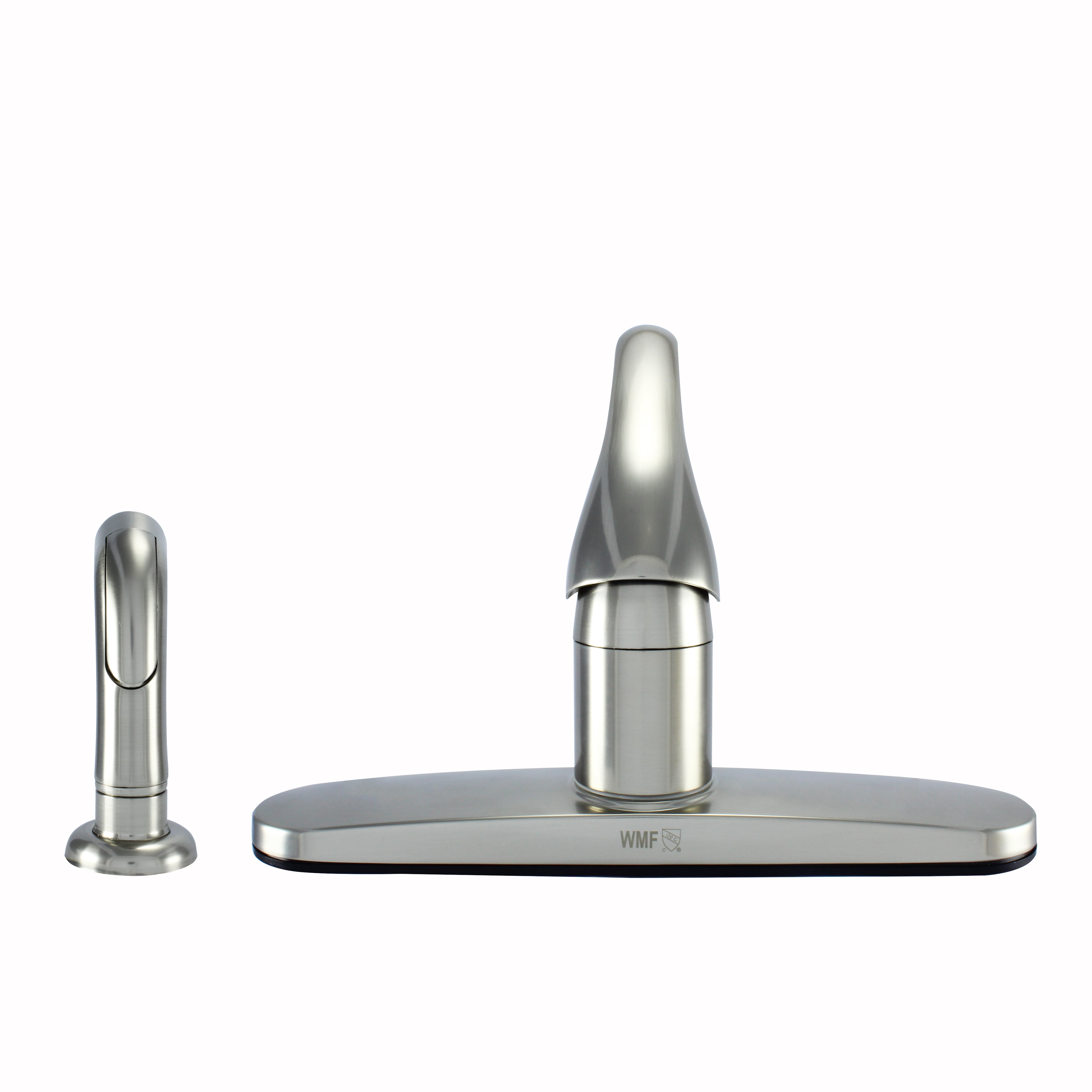 Hybrid Metal Deck Faucet Single Handle with Ceramic Cartridge and Spray, Brushed Nickel Finish
