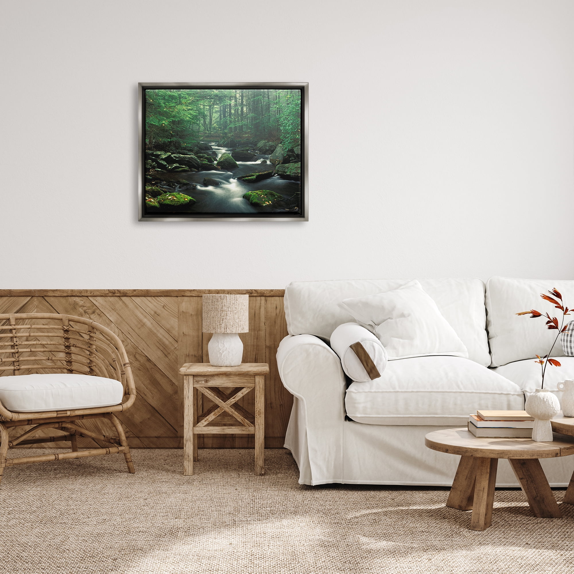 Stupell Industries Woodland Creek Landscape Nature Photography Gray Floater Framed Art Print Wall Art, 31 x 25