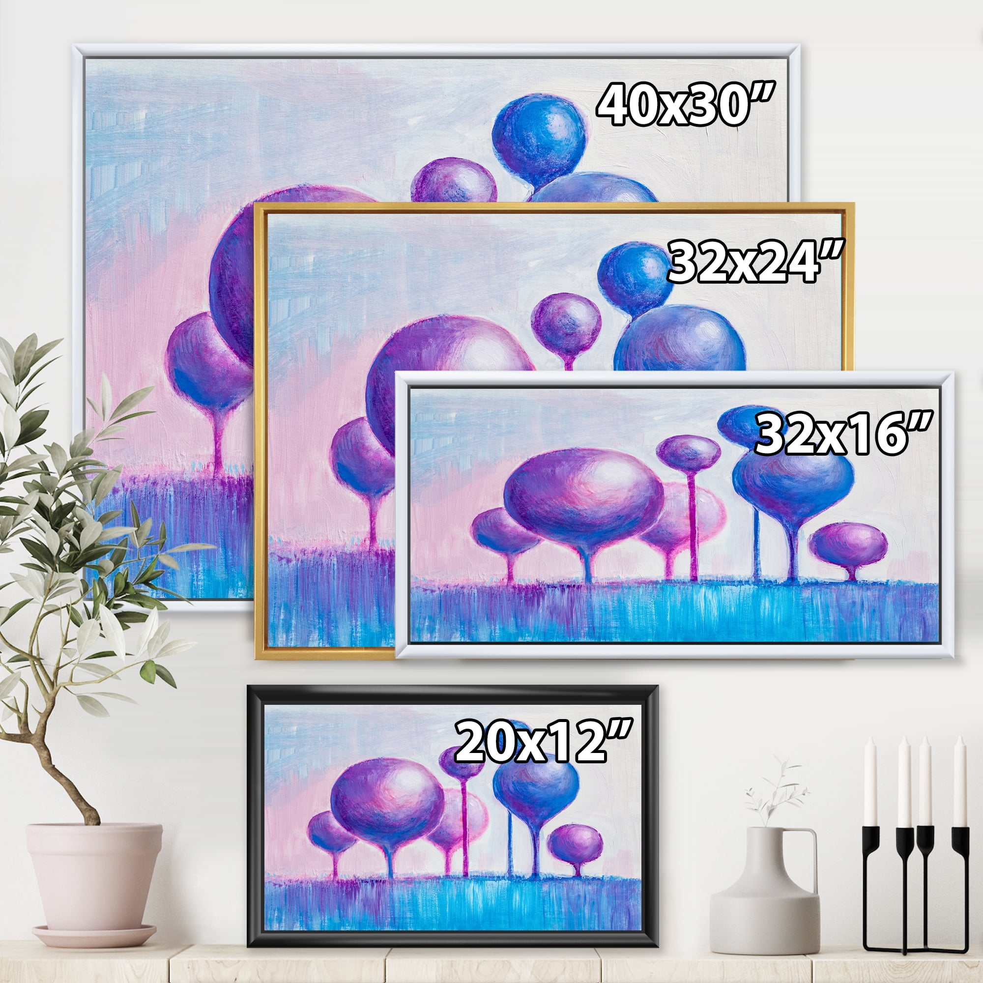 Designart 'Ornamental Colourful Trees I' Modern Framed Canvas Wall Art Print