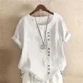 thumbnail image 3 of Blusa de lino y algodón para mujer, camisa de manga corta con cuello redondo, Estilo Vintage, cómoda e informal, 3 of 4