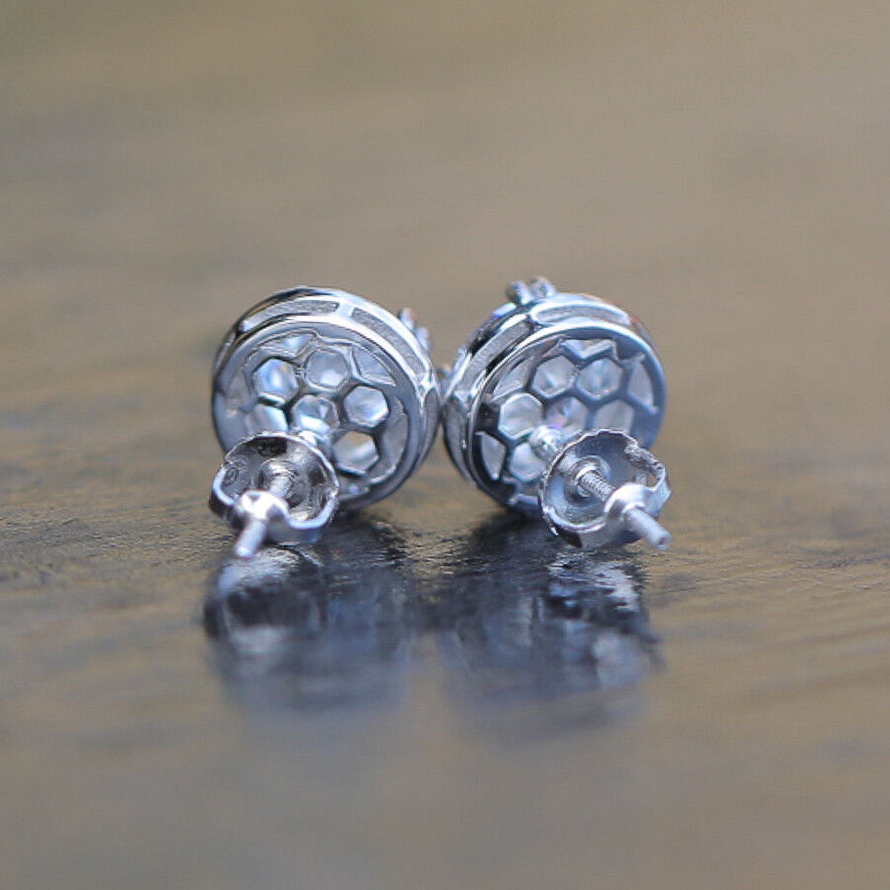 925 Sterling Silver Princess Cut Diamond Cluster Halo Round Cut Screw Back Stud Earring