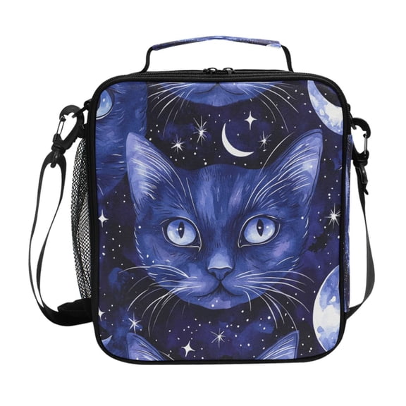 Square Lunch Bag 10.5*3.5*9.5 Inches Cooler Bag Lunch Bag Insulation Portable Durable Fashion Moonlight Cat