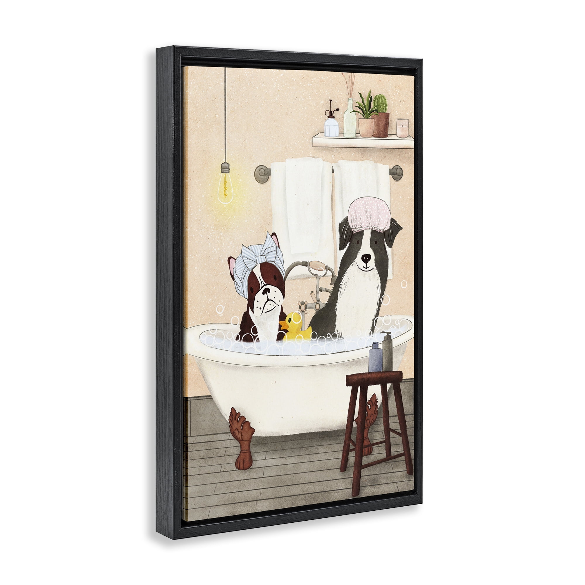 Stupell Industries Doggie Bath Time Typography Painting Black Floater Framed Canvas Art Print Wall Art, 21 x 31