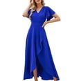 thumbnail image 3 of Women'S Long Formal Dresses Split Elegant V Neck Wrap Ruffle Wedding Guest Dresses Blue M, 3 of 9