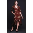 thumbnail image 3 of Bimba Cotton Red Leaves & Camellias Floral Printed Ladies Asymmetrical Pocket ShiftÂ&nbsp;DressÂ&nbsp;Short Sleeve V Neck MidiÂ&nbsp;Dress-XXX-Large, 3 of 4