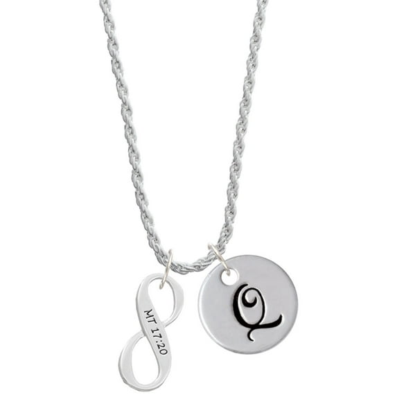 Delight Jewelry Silvertone Matthew 17:20 Infinity Sign Silvertone Script Initial Disc - Q - Charm Necklace, 20"+3"
