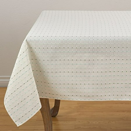 

Fennco Styles Modern Stitched Line Tablecloth 65 W x 140 L - White Woven Table Cover for Home Décor Dining Table Banquet Family Gathering Holiday and Special Occasion