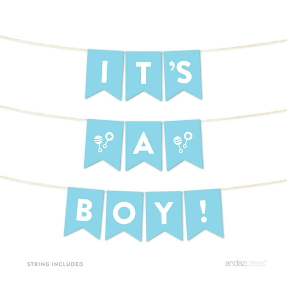 It's A Boy! Baby Blue Boy Baby Shower Hanging Pennant Garland Party Banner