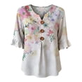 thumbnail image 4 of YVNAURA Women's Floral Blouse 2026 V Neck 3/4 Sleeve Loose Fit Button Front Art Flower Print Tunic Dressy Casual Summer Tops Lightweight Flowy Shirt for Office Beach Vacation, Pink, L, 4 of 4