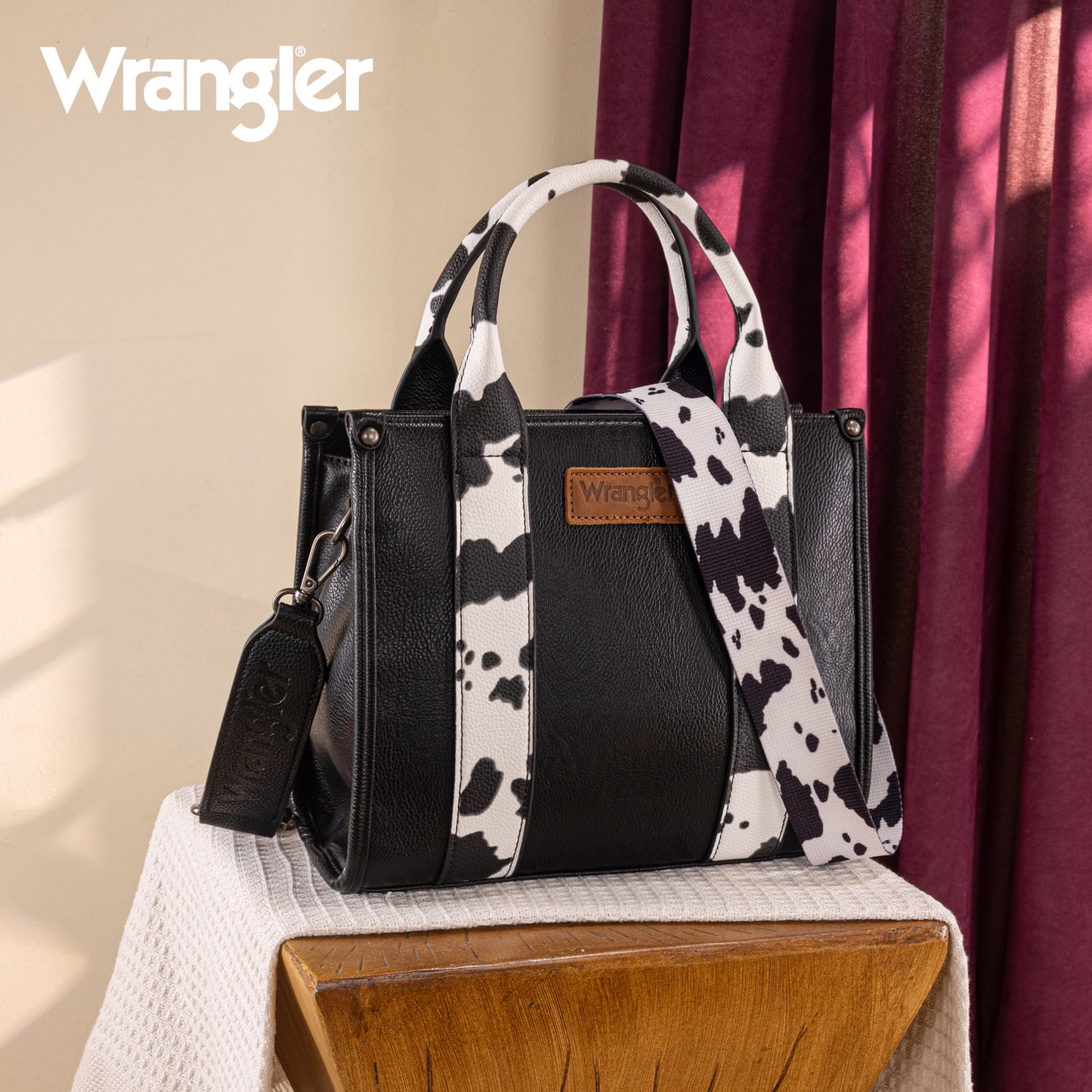 Wrangler Aztec Tote Bag for Women Boho Shoulder Purse, Cow-Black