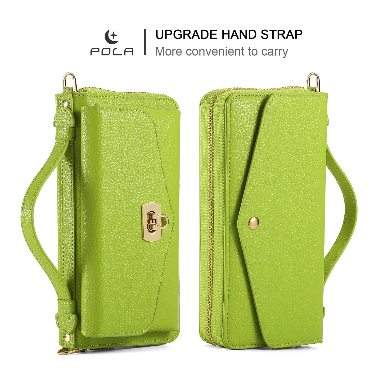 Dteck Crossbody Wallet Case for iPhone 17 Pro Max, Magnetic Detachable Floral PU Leather Phone Case with RFID Blocking Card Holder Wristlet Mirror Flip Zipper Shoulder Purse Bag for Women, Green