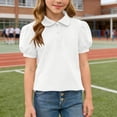 thumbnail image 4 of Hxshgdsn Girls Henley Short Sleeve Shirts Collar School Uniform Shirts For Kids Cute Tops Casual Pullover White 14-15 Years, 4 of 6