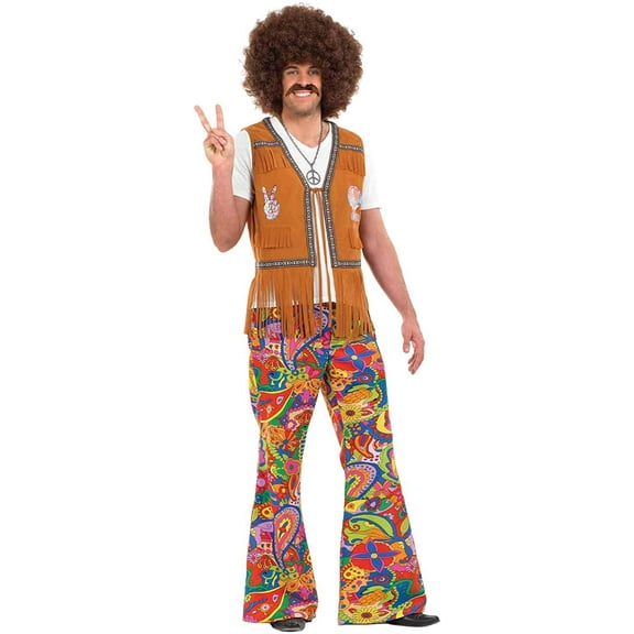 Fun Shack Mens Flared Hippie Paisley Trousers Adult 60s Hippy Costume Halloween Multi-color M