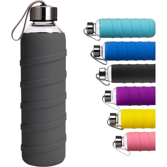 Sports Gl Water Bottle with Silicone Sleeve 32 oz Grey