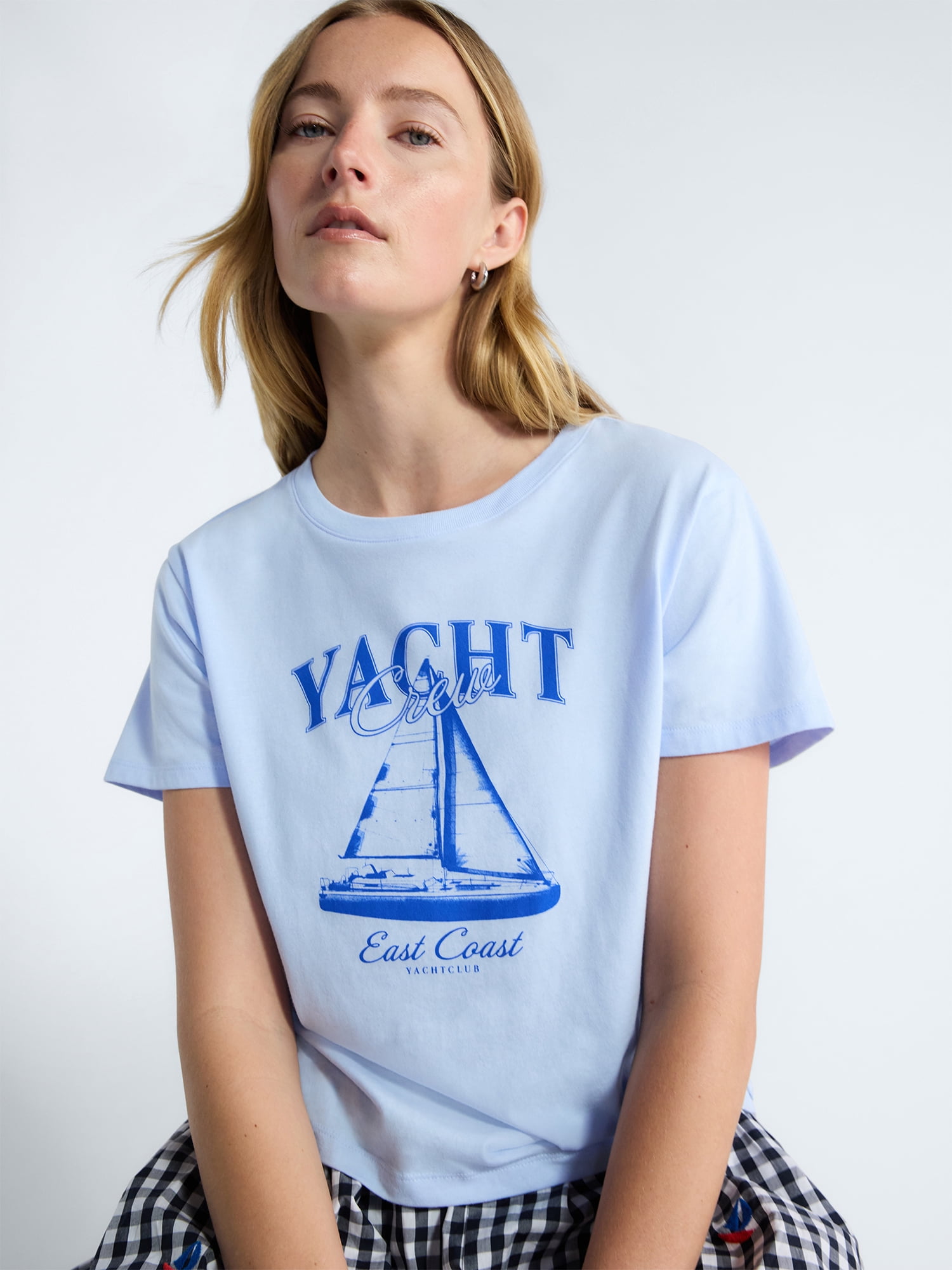 Free Assembly Women's and Women's Plus Cotton Cropped Boxy Tee with Short Sleeves, Sizes XS-4X