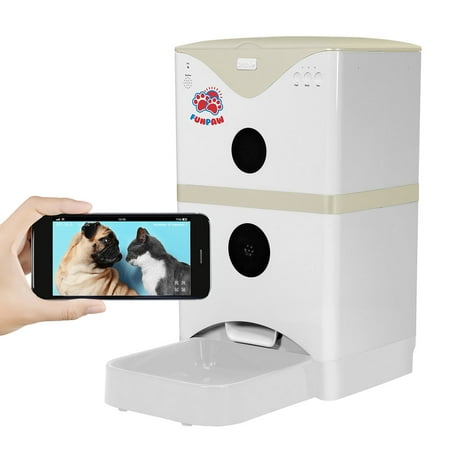 FunPaw 6L Automatic Pet Feeder for Cats/Dogs: Scheduled Feeding, Monitoring & 2-Way Chats w/ App; Mic, Speaker & Camera