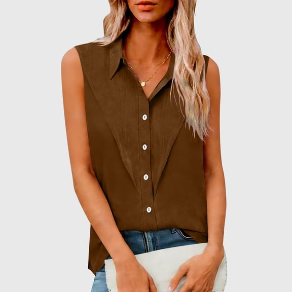 Mifsaly Plus Size Sleeveless Tops for Women Linen Tank Top Lightweight Dressy Casual Work Blouses Relaxed Button Up Shirts Trendy Summer Outfits M