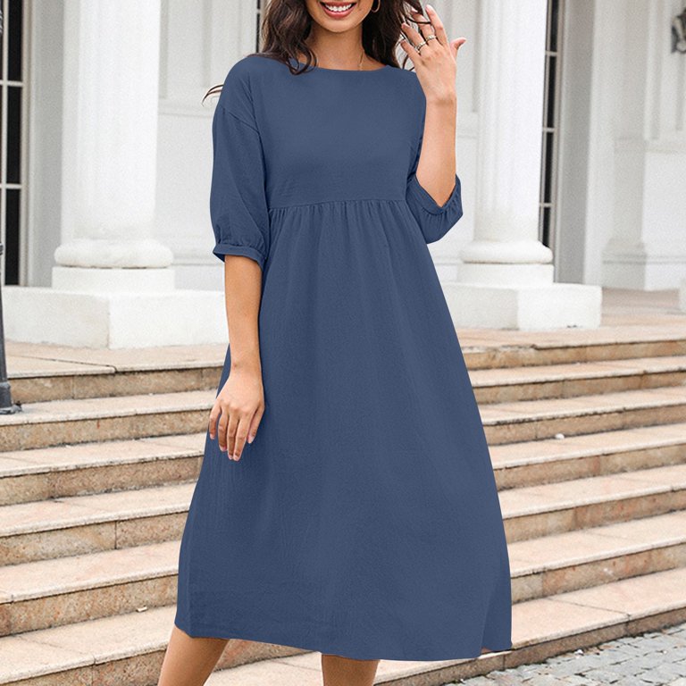 Womens Summer Dresses, Linen Cotton Casual With Pockets Elegant Short  Sleeve Sundress For Beach Wedding Guest Party Plus Size Maxi Dresses Puff  Dresses Women Dress Short (XXL, Navy) ZMTing - Walmart.com