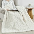 thumbnail image 3 of Home Soft Things Cloud Carved Faux Fur Embossed Throw Blanket with Micromink Back, Luxury Soft Cozy Plush Fluffy Fuzzy Reversible Thick Warm Throw Blanket, 60x70 inches, White, 3 of 9