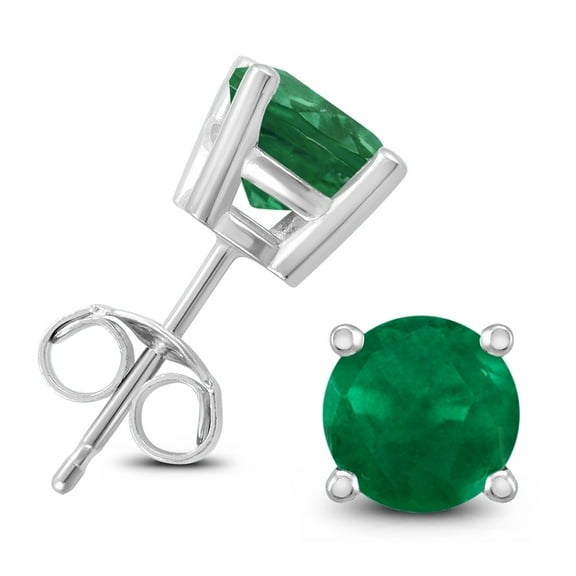 SZUL Women's 14K White Gold 5MM Round Emerald Earrings