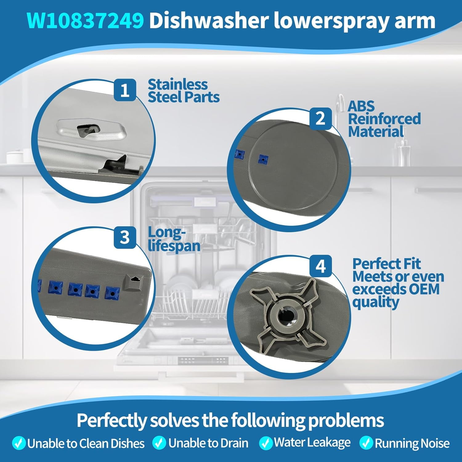 W10837249 Dishwasher Lower Spray Arm Replacement for Whirlpool Dishwasher, Lower Wash Arm Fits WDT750SAHZ0 WDTA50SAHZ0 WDT970SAHZ0, Replaces W10629546 AP5988717 PS11727921 W10838302