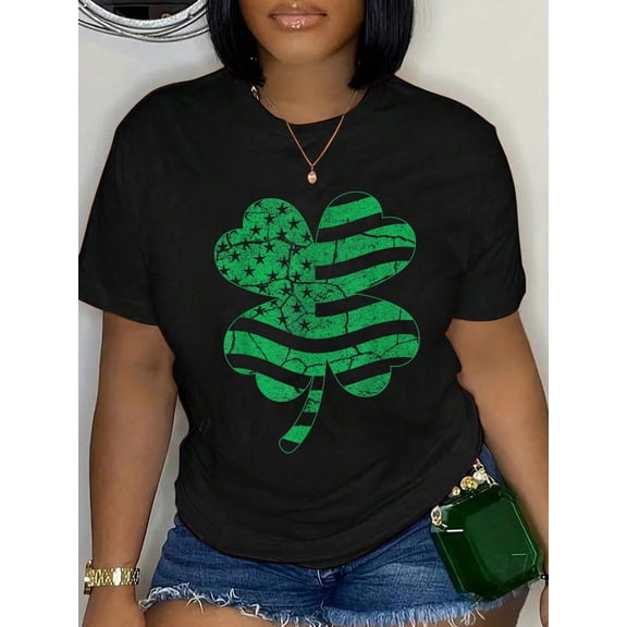 100% Cotton Vintage Shamrock Irish American Flag St Patricks Day T Shirt Women Kids Men T-Shirt Print Round Neck Cotton T-Shirt, Summer Women's Tops, gift