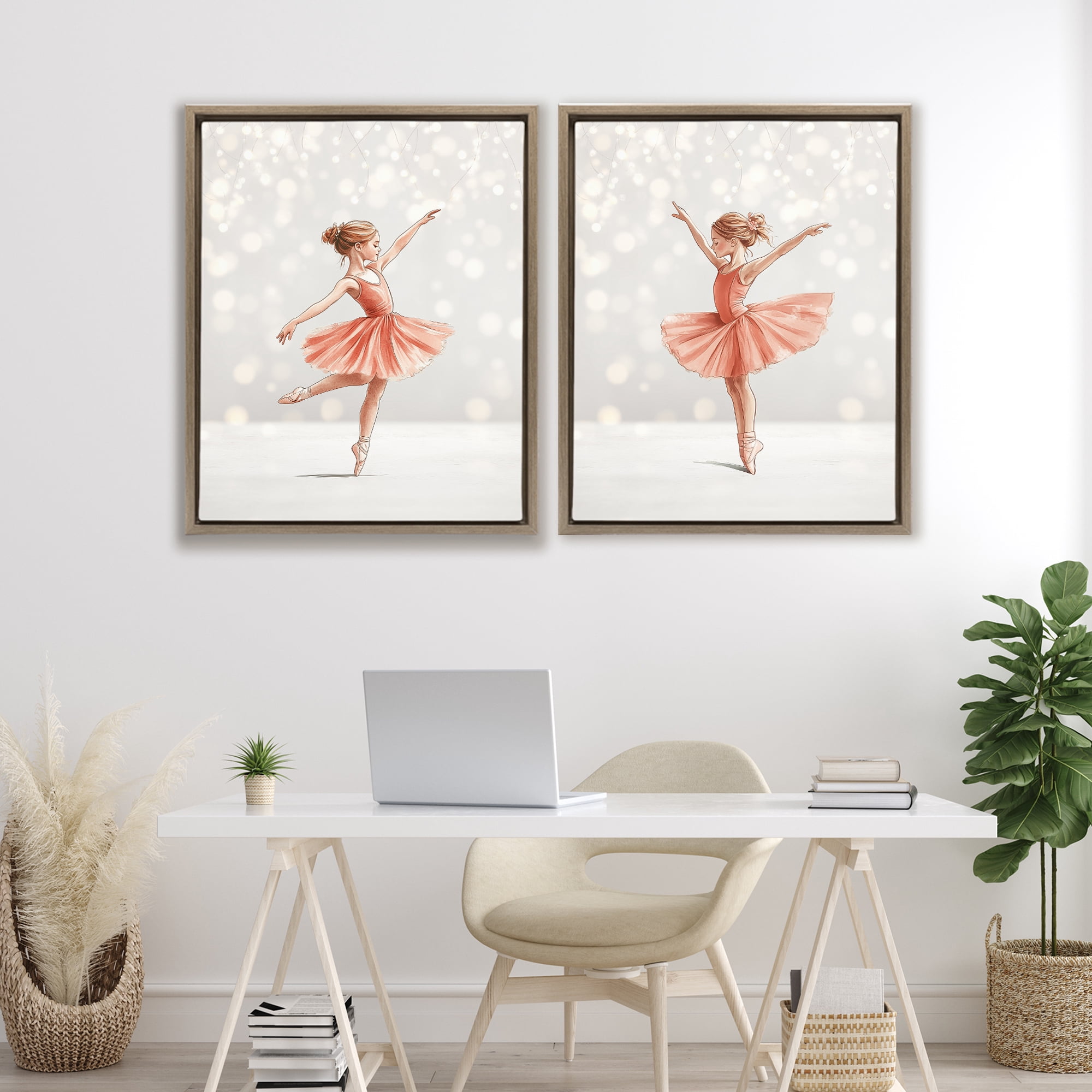 Stupell Industries Dancers In The Light 2 Piece Brown Framed Floater Canvas Set, design by Christine Simpson Art