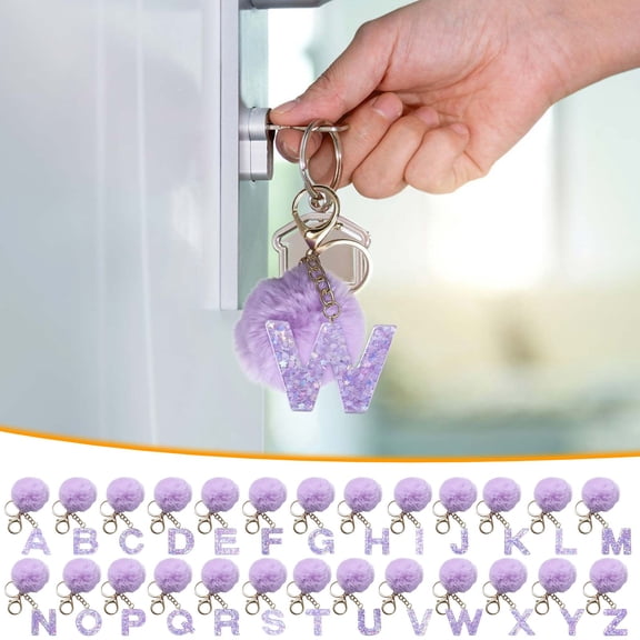 Decorative Crafts 26 Letter Purple Velvet Ball Pendant Keychain Charm for Backpack 1.5 Inch Pom Poms with 2.5 Inch Chain(1Pcs) JASKFLY